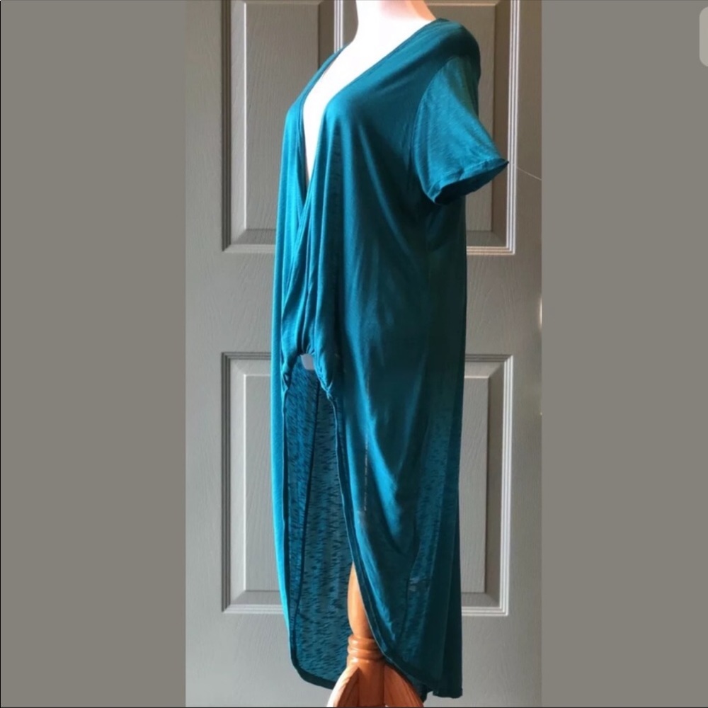 Cascading Long Twist Front Cardigan Duster Top 1X - Picture 3 of 4